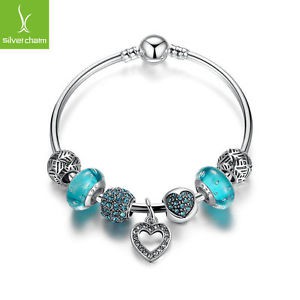 Silver Love Heart Dangle Charm Bangles